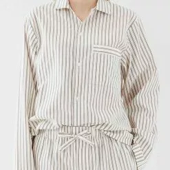 Tekla Poplin Sleepwear Shirt Hopper Stripes -Plädar & prydnadskuddar affär 10655559r 3