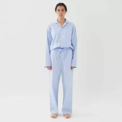 Tekla Poplin Sleepwear Pants Shirt Blue -Plädar & prydnadskuddar affär 10655577r 6