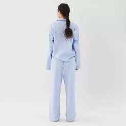 Tekla Poplin Sleepwear Pants Shirt Blue -Plädar & prydnadskuddar affär 10655577r 7