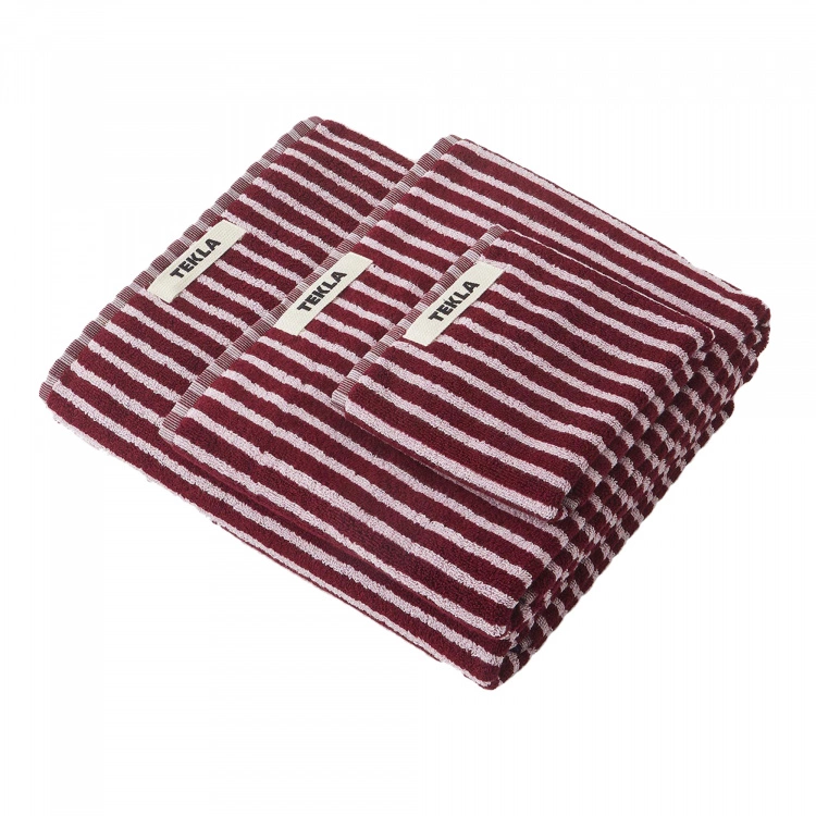 Tekla Terry Towel Striped Red & Rose - Washcloth 3 Tekla Terry Towel Striped Red & Rose - Washcloth