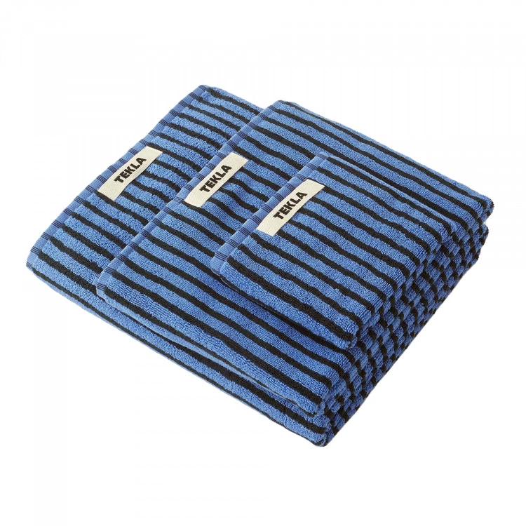Tekla Terry Towel Striped Blue & Black - Washcloth 3 Tekla Terry Towel Striped Blue & Black - Washcloth