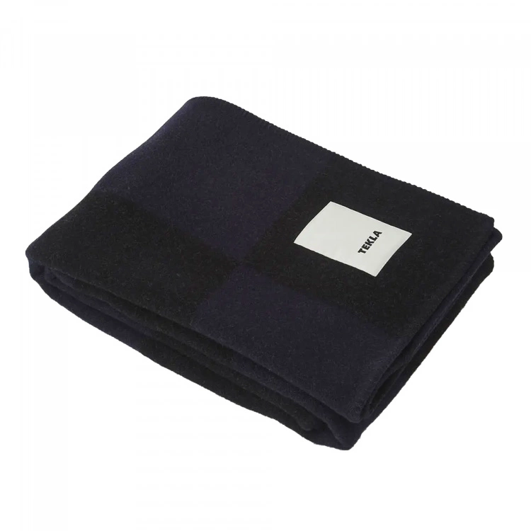Tekla Cashmere Blend Blanket Blue Checkerboard 3 Tekla Cashmere Blend Blanket Blue Checkerboard