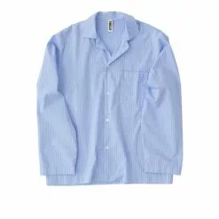 Tekla Poplin Pyjamas Shirt Blue Pin Stripes