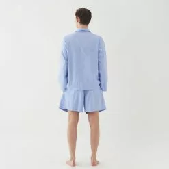 Tekla Poplin Pyjamas Shorts Blue Pin Stripes -Plädar & prydnadskuddar affär 10712827r 10