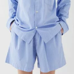 Tekla Poplin Pyjamas Shorts Blue Pin Stripes -Plädar & prydnadskuddar affär 10712827r 4