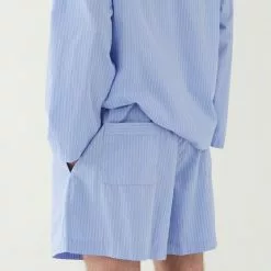 Tekla Poplin Pyjamas Shorts Blue Pin Stripes -Plädar & prydnadskuddar affär 10712827r 5