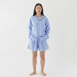 Tekla Poplin Pyjamas Shorts Blue Pin Stripes -Plädar & prydnadskuddar affär 10712827r 6