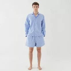 Tekla Poplin Pyjamas Shorts Blue Pin Stripes -Plädar & prydnadskuddar affär 10712827r 9