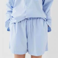 Tekla Poplin Pyjamas Shorts Shirt Blue -Plädar & prydnadskuddar affär 10712841r 4