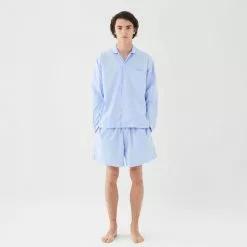 Tekla Poplin Pyjamas Shorts Shirt Blue -Plädar & prydnadskuddar affär 10712841r 6