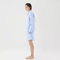 Tekla Poplin Pyjamas Shorts Shirt Blue -Plädar & prydnadskuddar affär 10712841r 7
